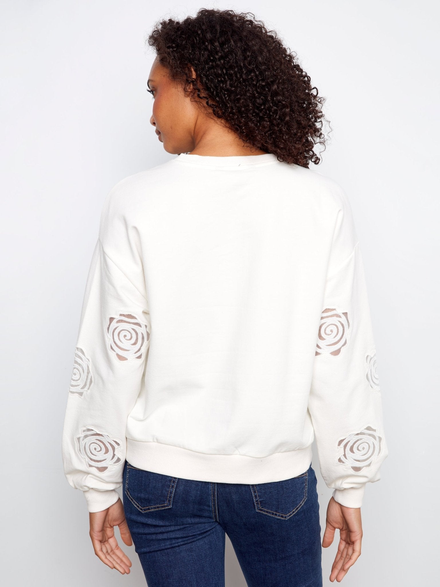 Long Sleeve French Terry Top with Sleeve Embroidery - Charlie B - 690178719196 - Sugar River Shoppe - 