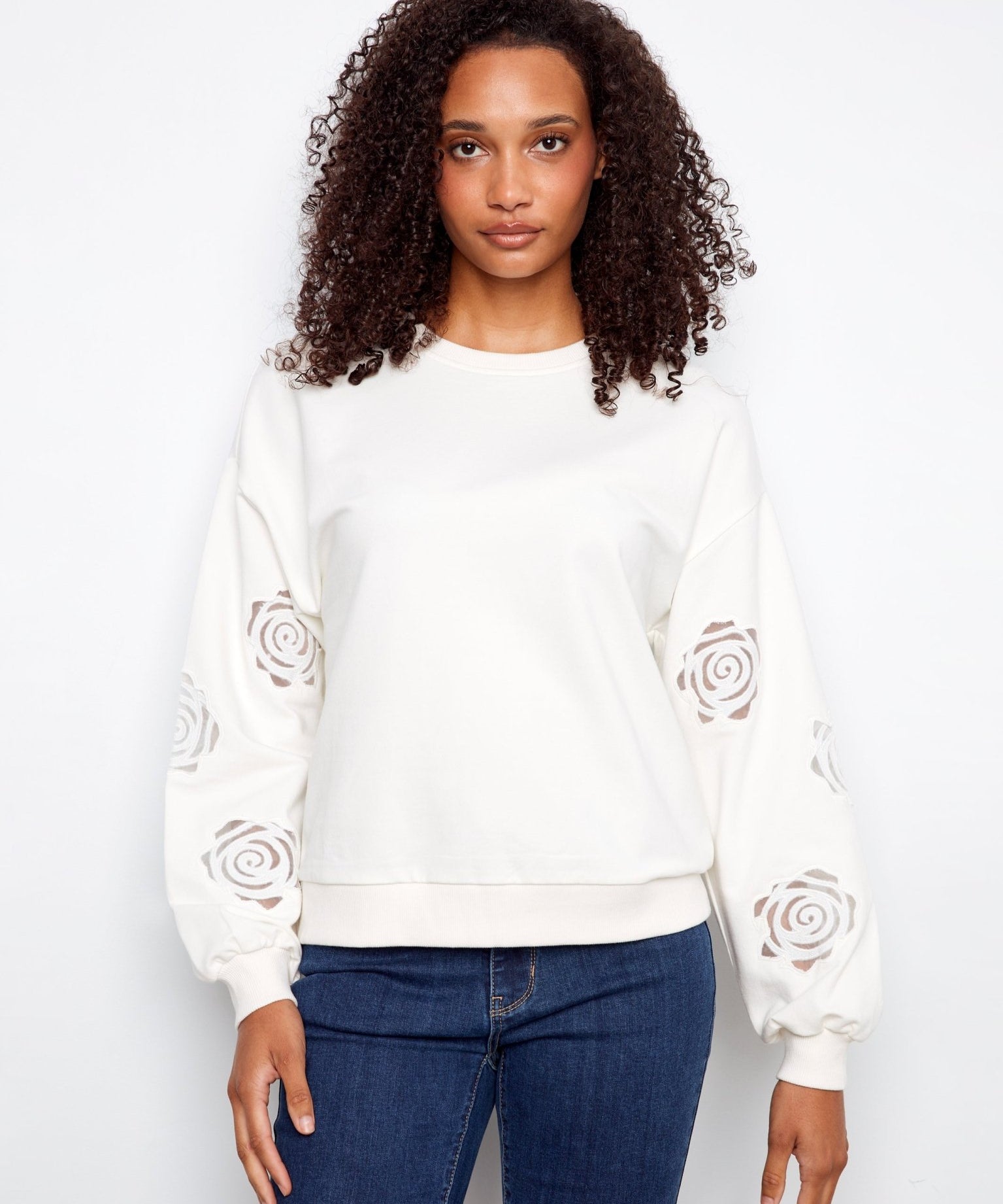 Long Sleeve French Terry Top with Sleeve Embroidery - Charlie B - 690178719196 - Sugar River Shoppe - 