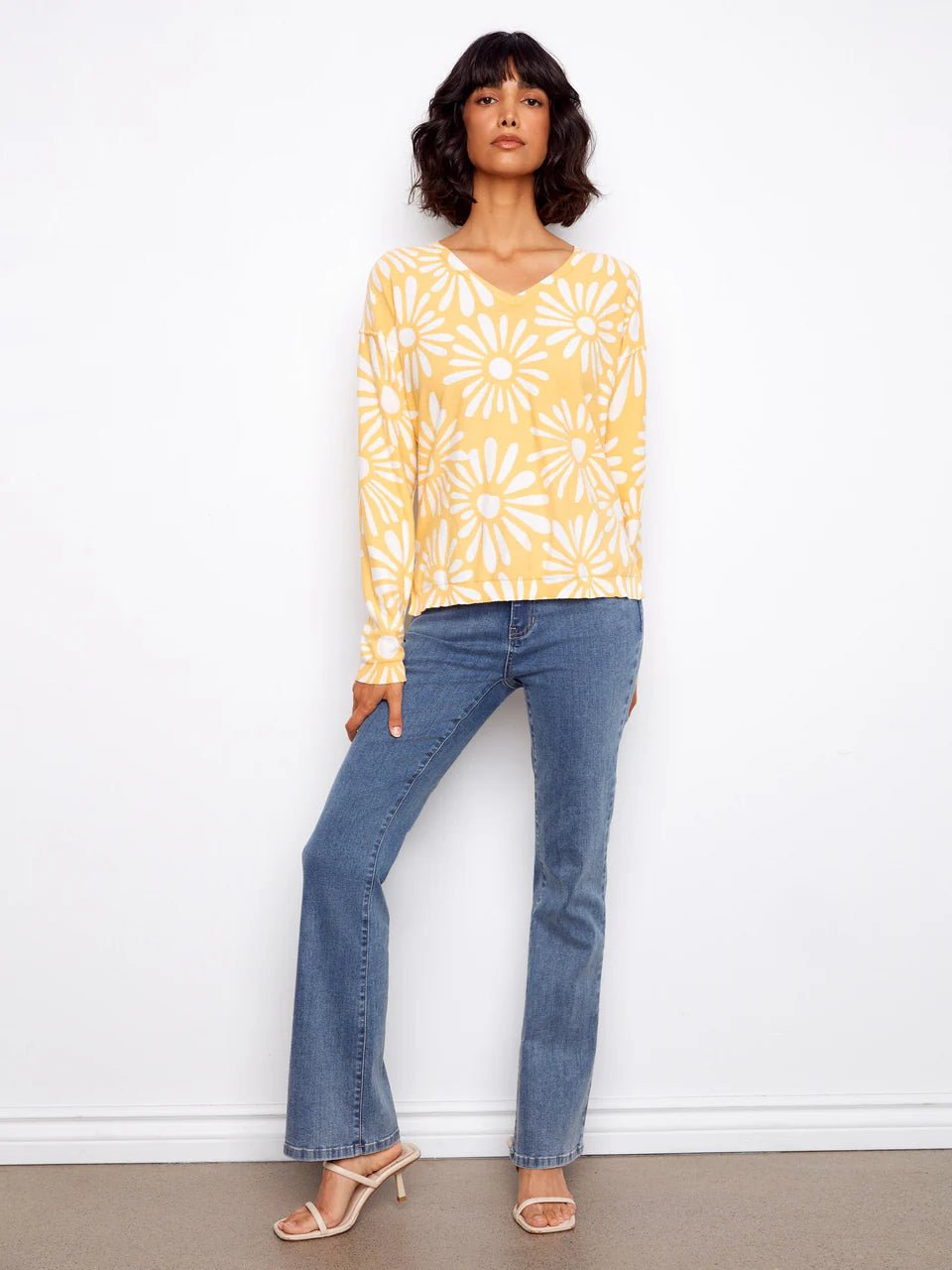 Long Sleeve Reversible Printed V - Neck Sweater - Charlie B - 690178726125 - Sugar River Shoppe - 
