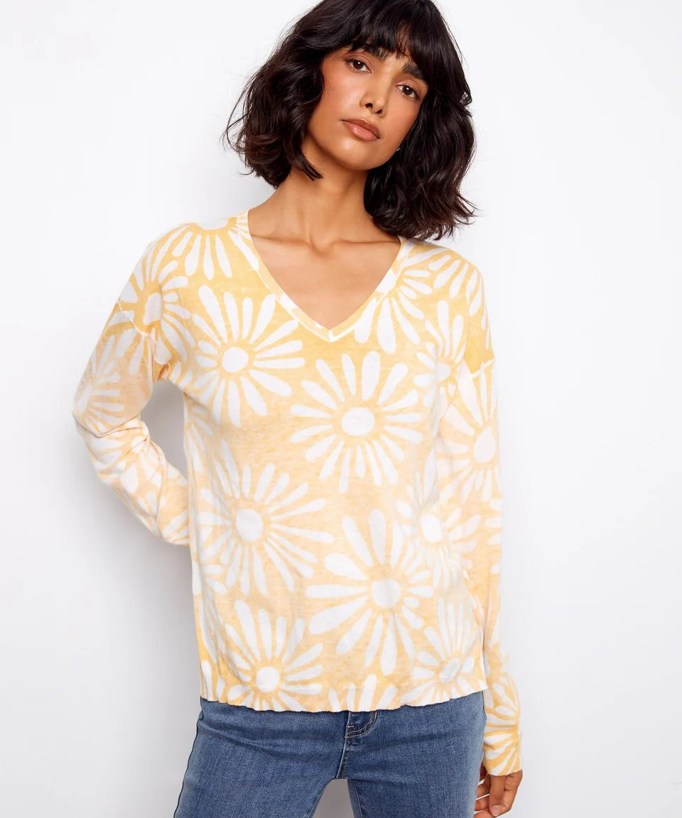 Long Sleeve Reversible Printed V - Neck Sweater - Charlie B - 690178726125 - Sugar River Shoppe - 