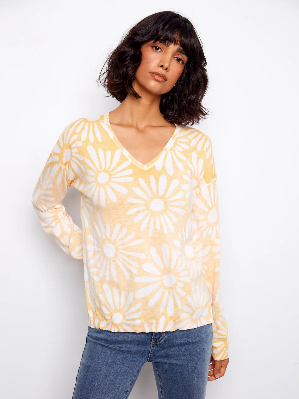Long Sleeve Reversible Printed V - Neck Sweater - Charlie B - 690178726125 - Sugar River Shoppe - 