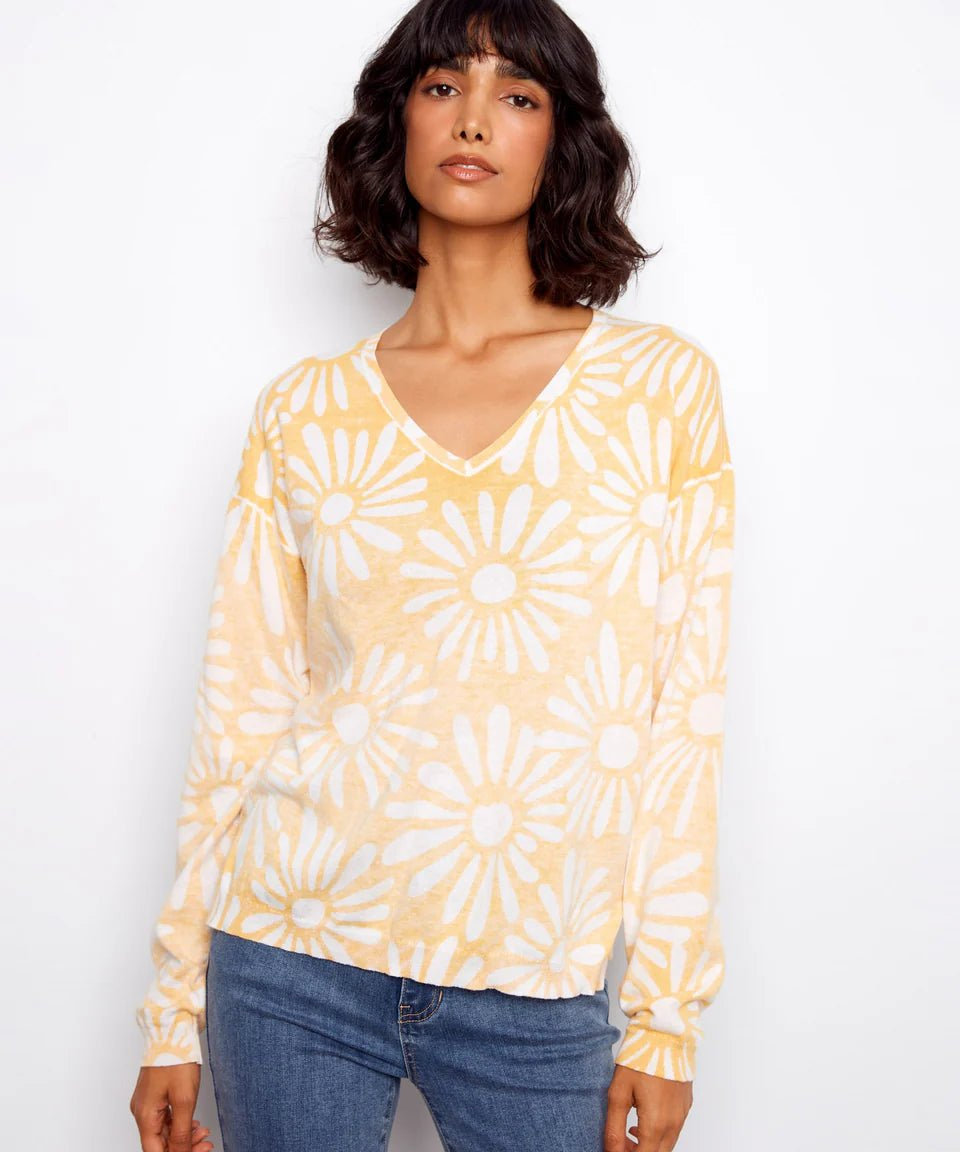 Long Sleeve Reversible Printed V - Neck Sweater - Charlie B - 690178726125 - Sugar River Shoppe - 