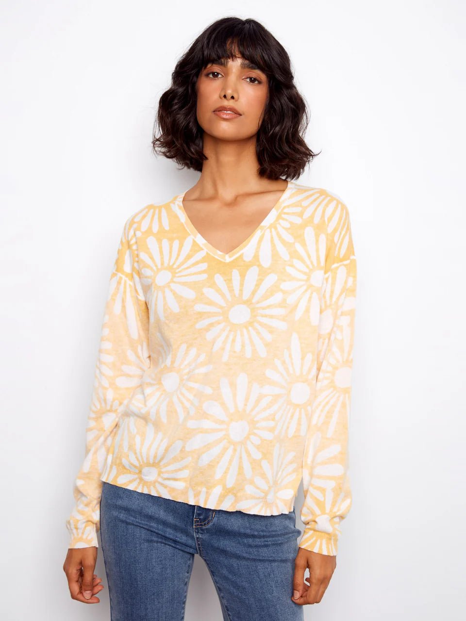 Long Sleeve Reversible Printed V - Neck Sweater - Charlie B - 690178726125 - Sugar River Shoppe - 