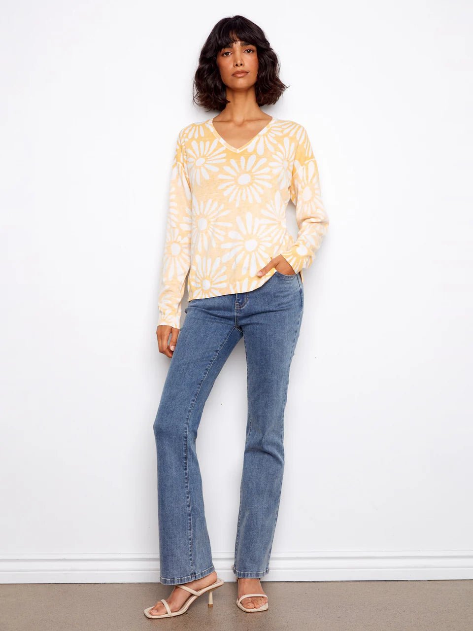 Long Sleeve Reversible Printed V - Neck Sweater - Charlie B - 690178726125 - Sugar River Shoppe - 