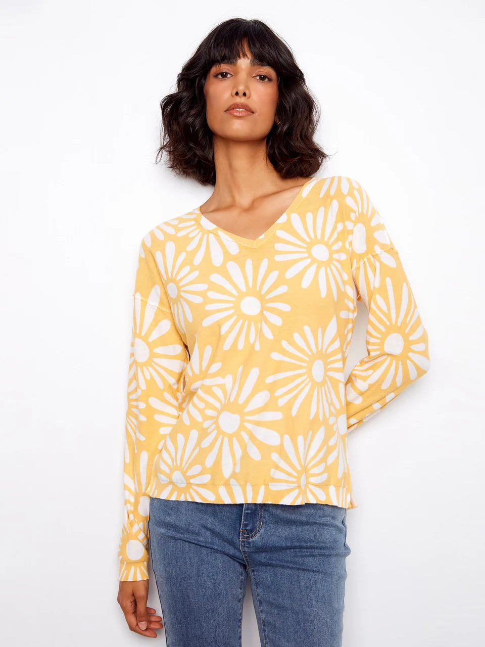 Long Sleeve Reversible Printed V - Neck Sweater - Charlie B - 690178726125 - Sugar River Shoppe - 
