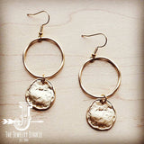 Matte Gold Hoop Earrings with Coin Dangle - The Jewelry Junkie - 788927622054 - Sugar River Shoppe - 