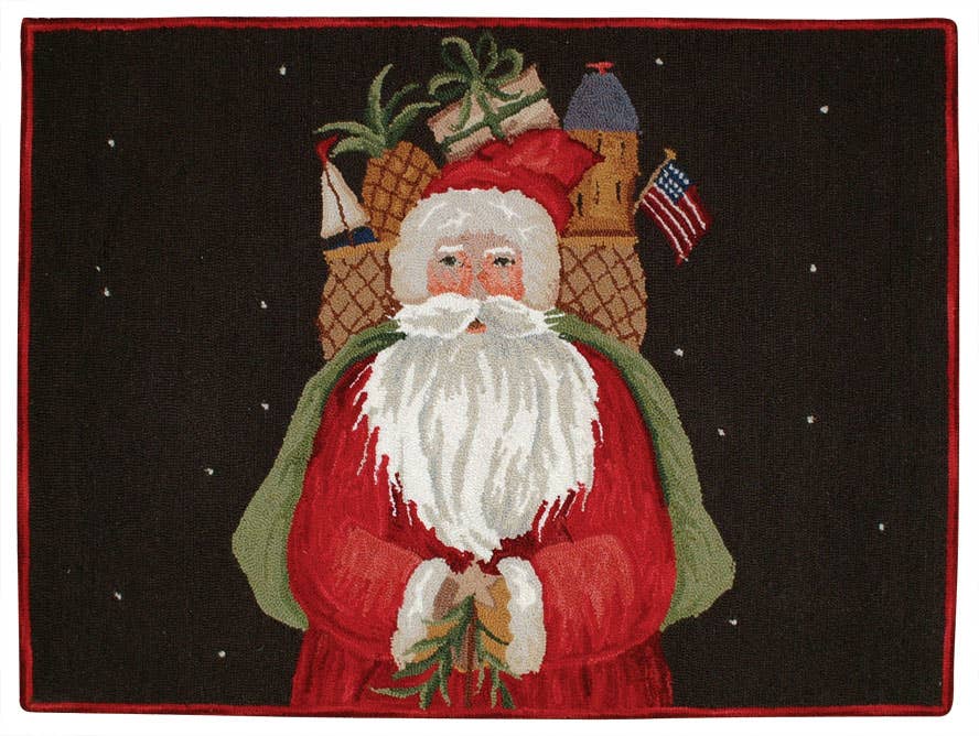 SANTA WITH GIFTS Hooked Wool Rugs 2'6" X 3'6" - Sugar River Shoppe
