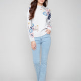 Mock Neck Sweater with Placed Print - Charlie B - 690178710162 - Sugar River Shoppe - 