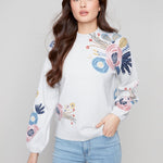 Mock Neck Sweater with Placed Print - Charlie B - 690178710162 - Sugar River Shoppe - 