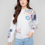 Mock Neck Sweater with Placed Print - Charlie B - 690178710162 - Sugar River Shoppe - 