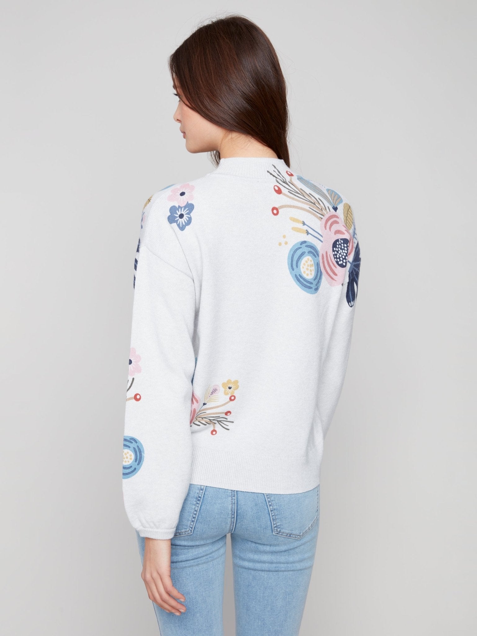 Mock Neck Sweater with Placed Print - Charlie B - 690178710162 - Sugar River Shoppe - 