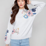 Mock Neck Sweater with Placed Print - Charlie B - 690178710162 - Sugar River Shoppe - 