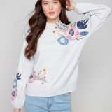 Mock Neck Sweater with Placed Print - Charlie B - 690178710162 - Sugar River Shoppe - 