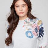 Mock Neck Sweater with Placed Print - Charlie B - 690178710162 - Sugar River Shoppe - 