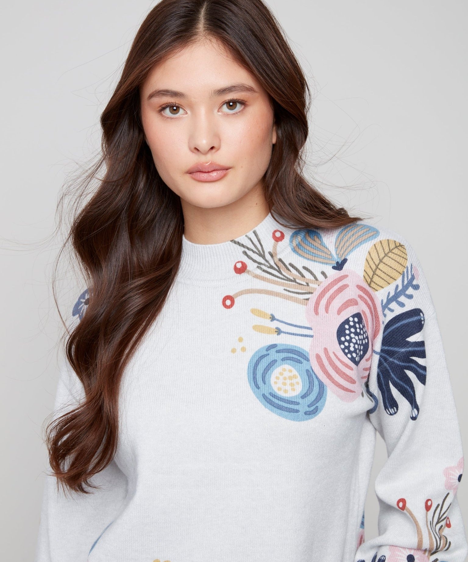 Mock Neck Sweater with Placed Print - Charlie B - 690178710162 - Sugar River Shoppe - 