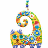 A Cat Blooms Yellow- Hand Painted Beads & Bells  Windchime - Sugar River Shoppe