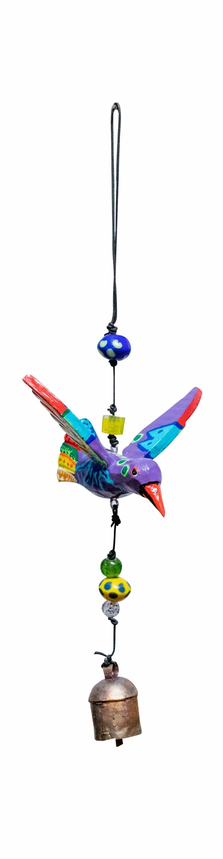 Happy Hummingbird- Hand Painted Beads & Bell  Windchime - Sugar River Shoppe