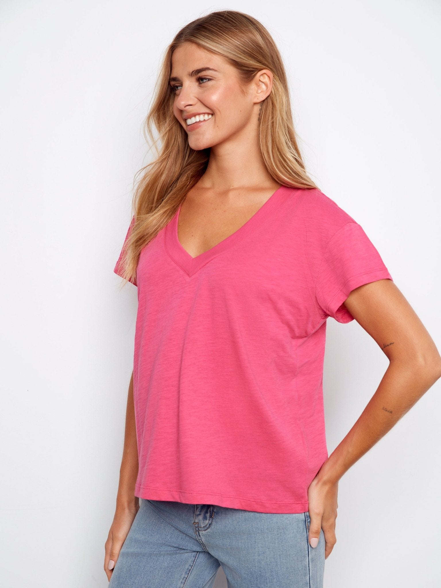 Organic Cotton Drop Shoulder V - Neck T-Shirt - Charlie B - 690178717994 - Sugar River Shoppe - 
