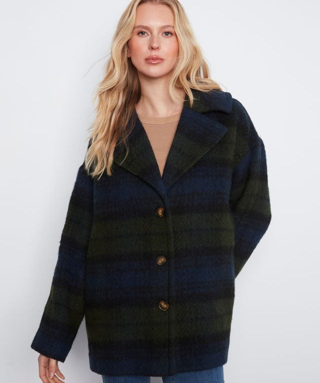 Plaid Wool Blend Jacket - Twilight