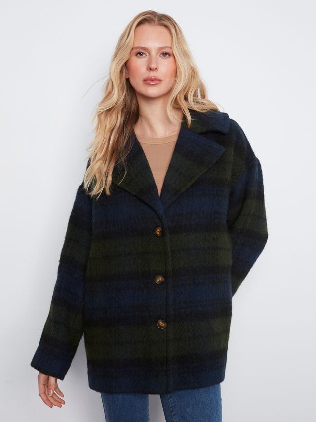 Plaid Wool Blend Jacket - Twilight
