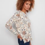 Printed Plush Knit V-Neck Sweater