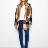 Plaid Boucle Knit Coat - Taupe