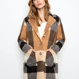 Plaid Boucle Knit Coat - Taupe