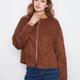 Embroidered Faux Suede Bomber Jacket