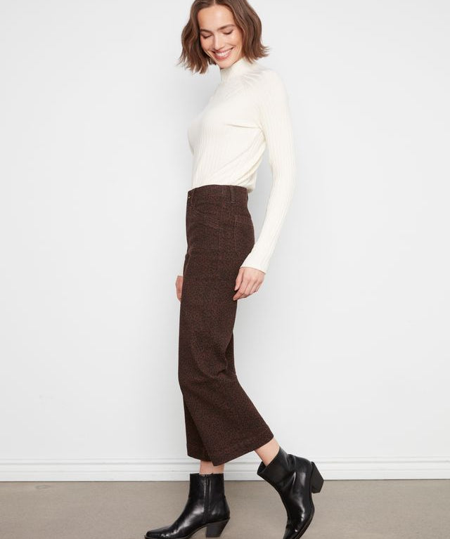 Printed Cropped Wide Leg Twill Pants