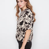 Elbow Sleeve Balloon Shape Printed Sweater
