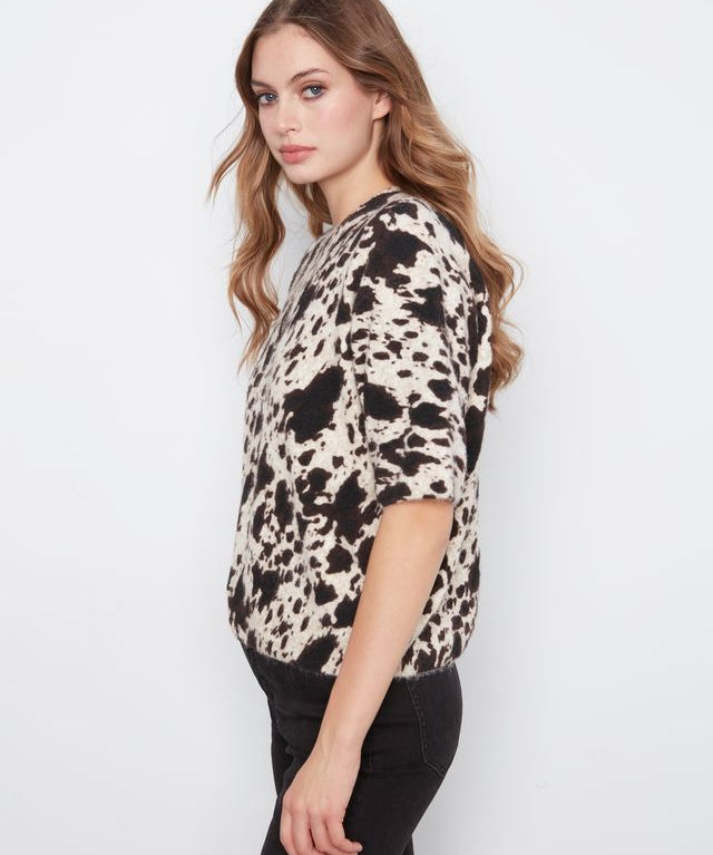 Elbow Sleeve Balloon Shape Printed Sweater