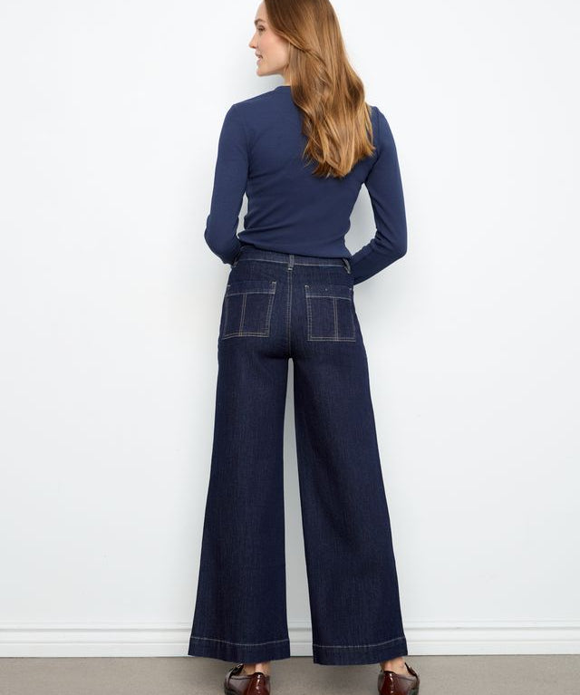 Wide Leg Button Front Pants with Patch Pockets