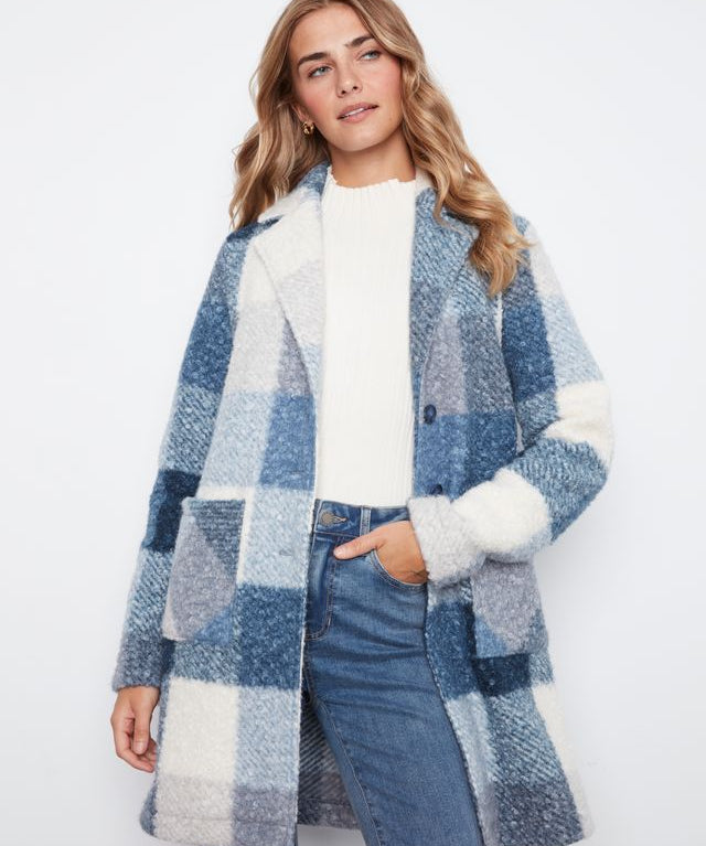 Plaid Boucle Knit Coat - Storm