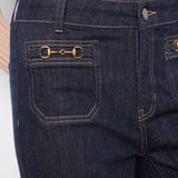 Cropped Patch Pocket Wide Leg Jeans with Horsebit