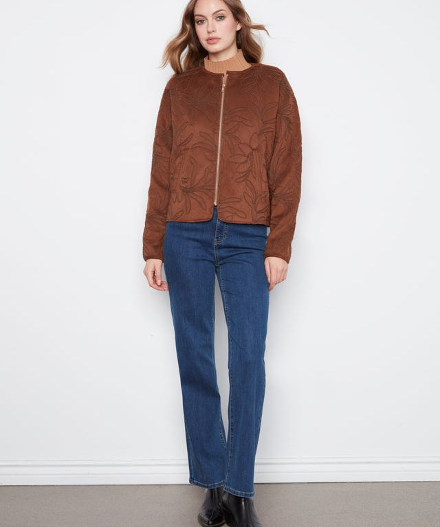 Embroidered Faux Suede Bomber Jacket