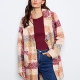 Plaid Boucle Knit Tailored Collar Coat