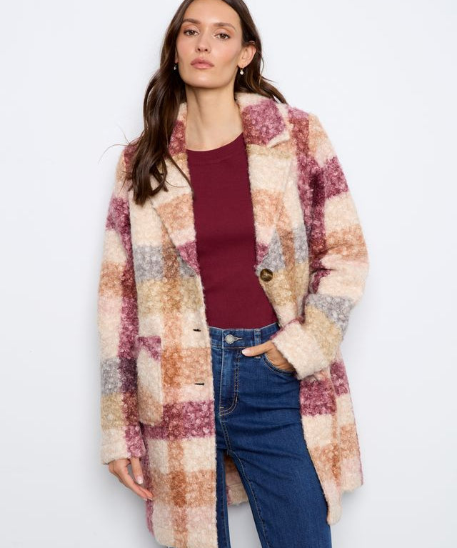 Plaid Boucle Knit Tailored Collar Coat