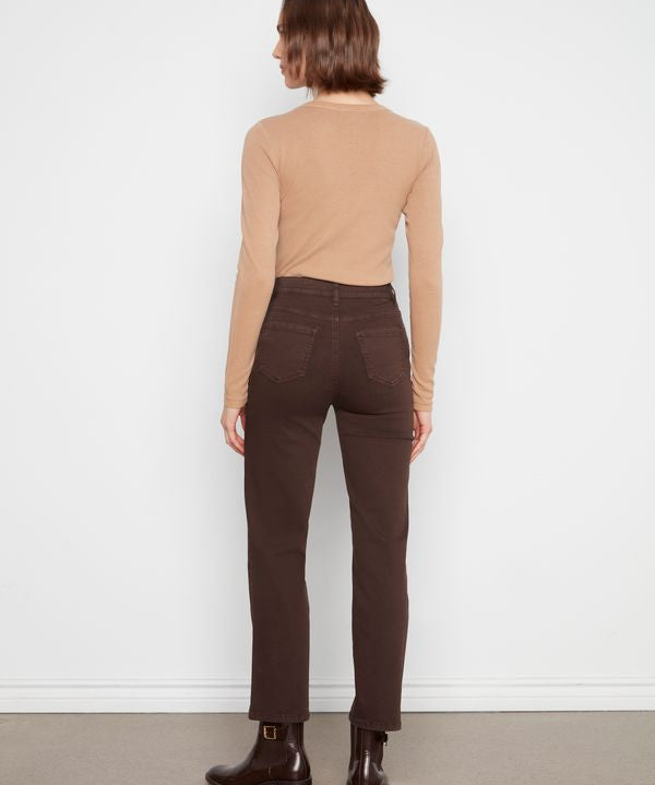 Straight Leg Colored Twill Pants with Elastic Inside Waist