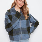 Plaid Zip-Up Cardigan
