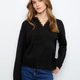 V-Neck Sweater with Woven Trim