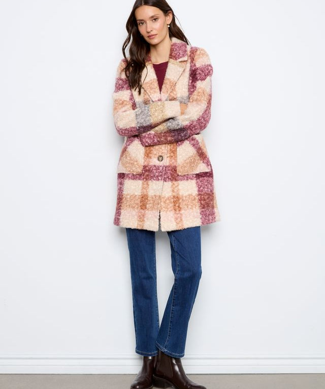 Plaid Boucle Knit Tailored Collar Coat