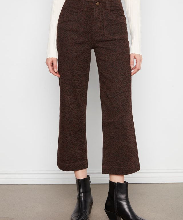 Printed Cropped Wide Leg Twill Pants