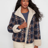 Plaid Bouclé Jacket With Sherpa Trim