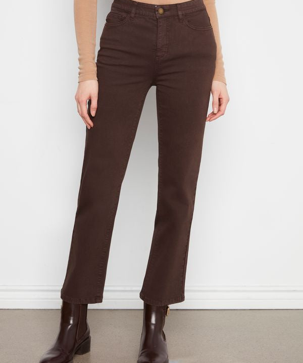 Straight Leg Colored Twill Pants with Elastic Inside Waist