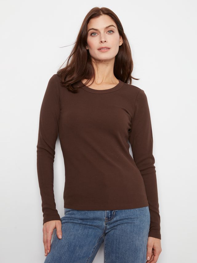 Tencel Rib Long Sleeve Crew Neck - Truffle