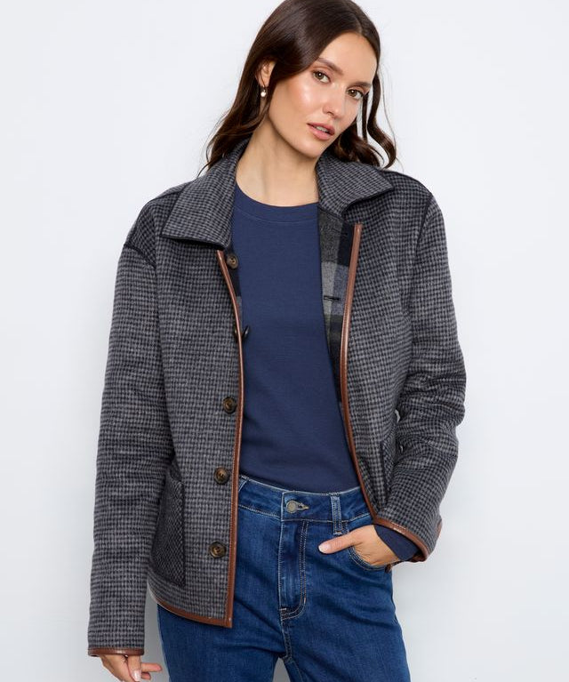 Reversible Plaid Jacket with Leather