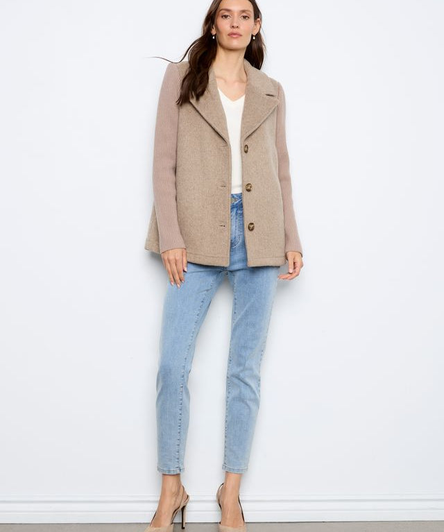 Wool Blend Jacket with Rib Sleeve