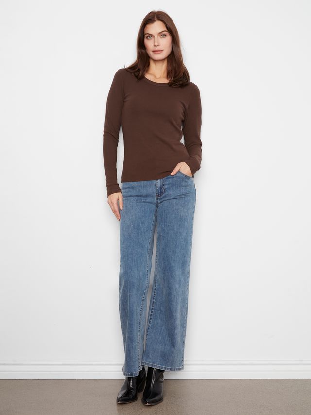 Tencel Rib Long Sleeve Crew Neck - Truffle