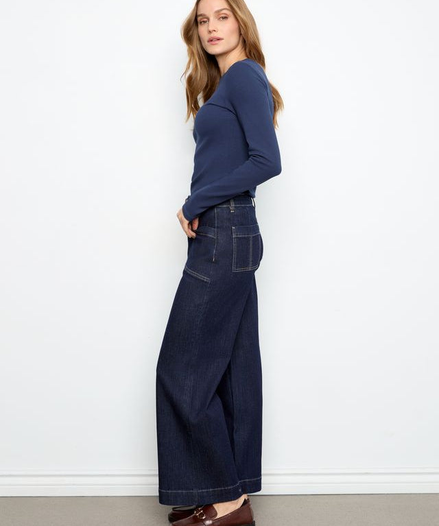 Wide Leg Button Front Pants with Patch Pockets