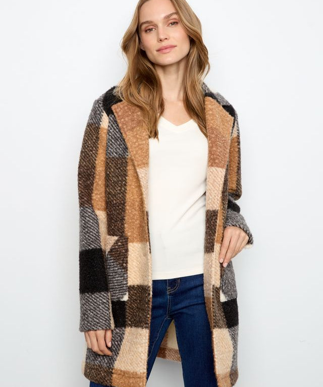 Plaid Boucle Knit Coat - Taupe